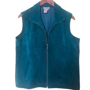 Teal Suede Vest with Zip Front, Size Medium by Coldwater Creek